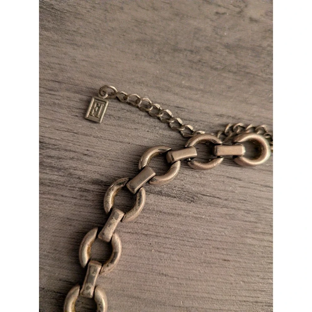 Vintage Silver Tone Oval Bar Link Chain Necklace Mens‎ Industrial Style Jewelry